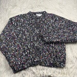 Jay Jacobs Women's L Confetti Speckled Boucle Knit Button Cardigan Dopamine